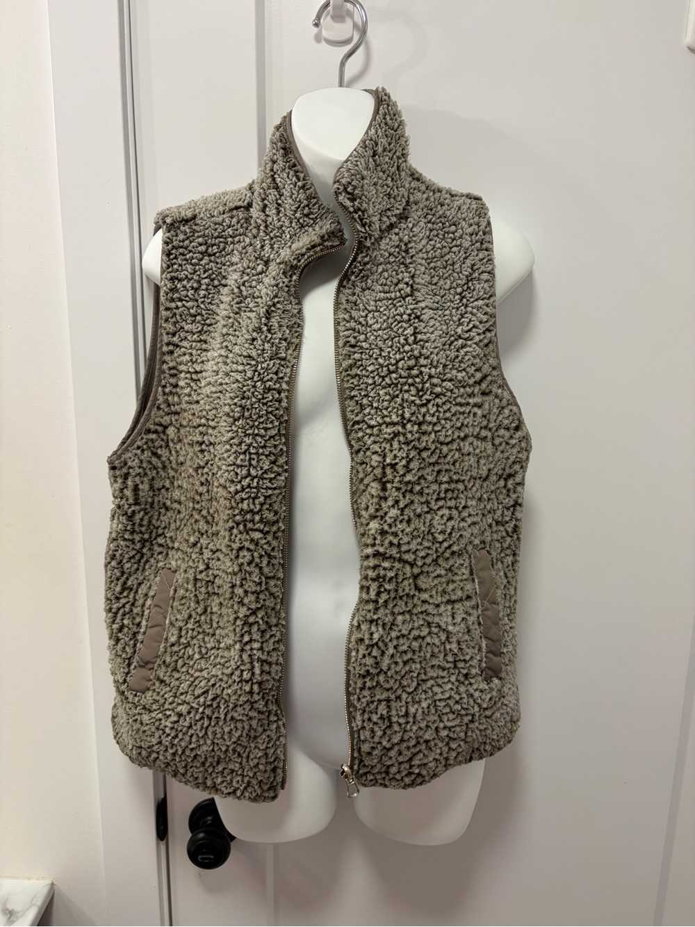 Thread & Supply Taupe Sherpa Fleece Vest Reversible